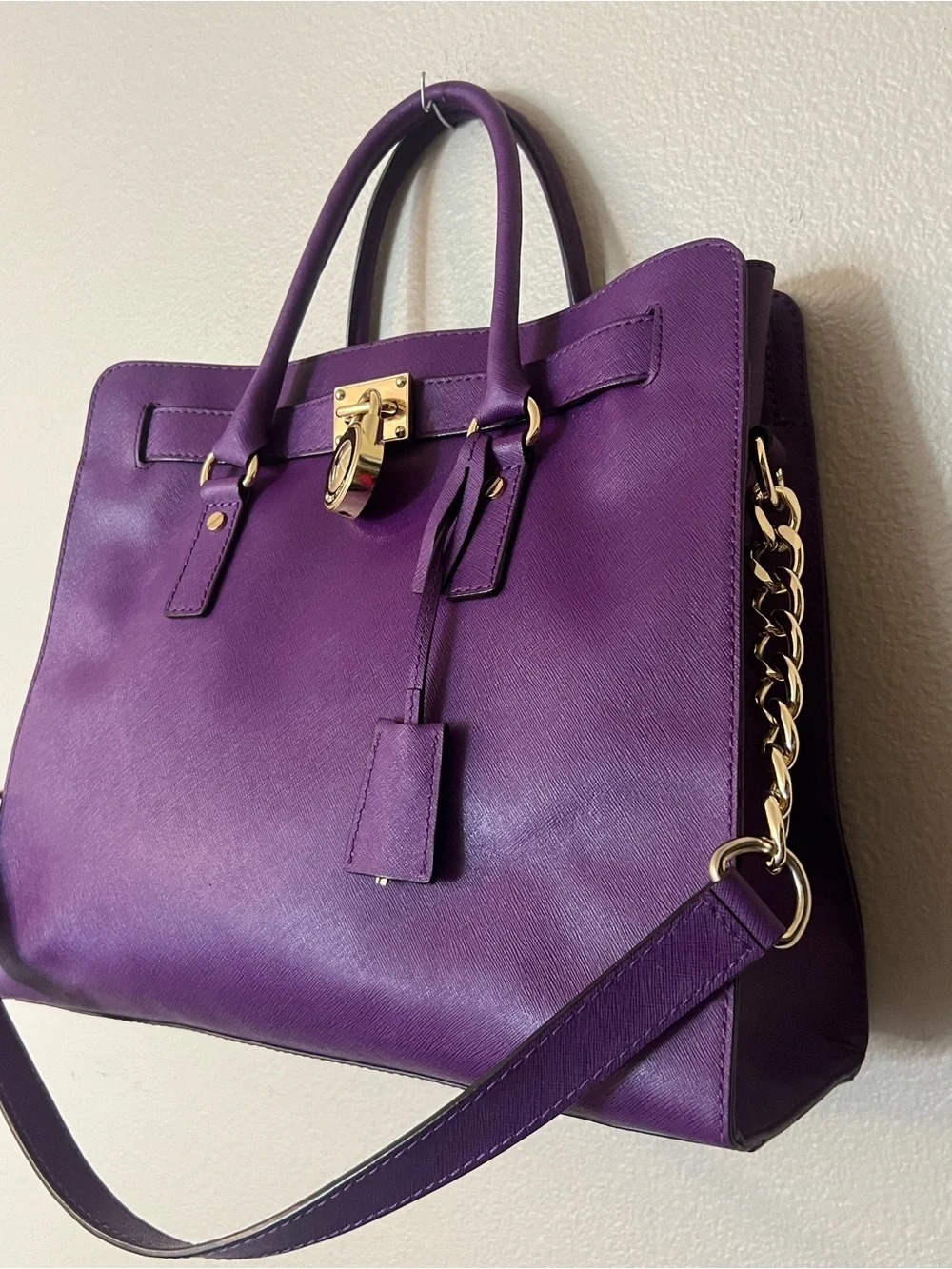 Michael Kors large Hamilton Saffiano Tote in purple EUC with dust bag